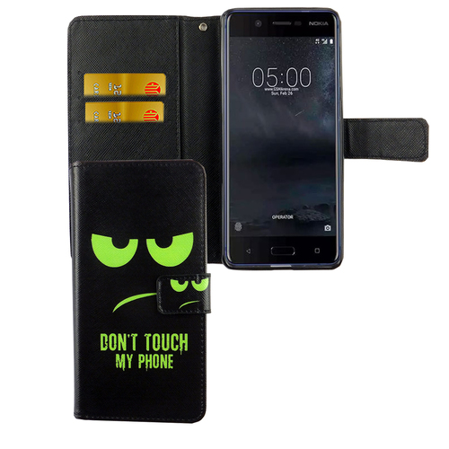 Handyh�lle Tasche f�r Handy Nokia 5.1 2018 Dont Touch My Phone Gr�n
