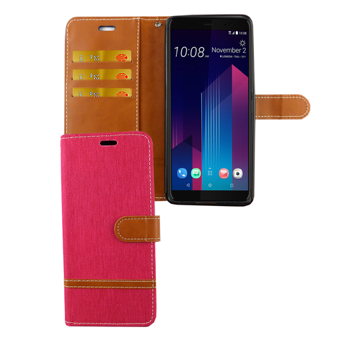 HTC U12+ Plus Handy H�lle Schutz-Tasche Case Cover Kartenfach Etuis Wallet Pink