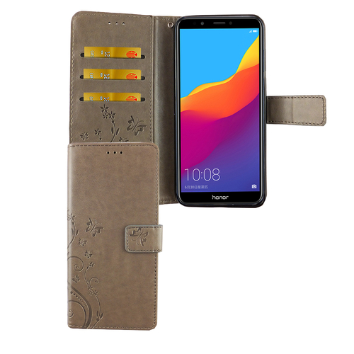 Huawei Honor 7C Handy H�lle Schutz-Tasche Cover Flip-Case Kartenfach Grau