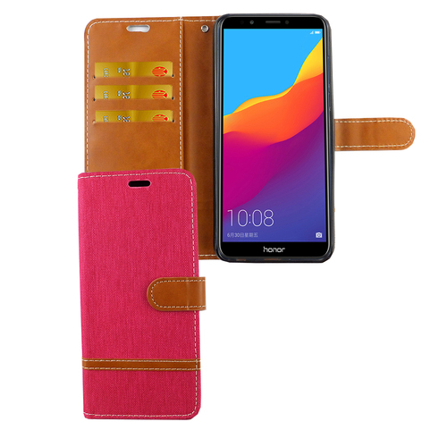 Huawei Honor 7C Handy H�lle Schutz-Tasche Case Cover Kartenfach Etui Wallet Pink