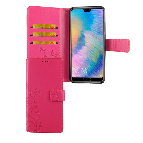 Huawei P20 Handy H�lle Schutz-Tasche Cover Flip-Case Kartenfach Pink