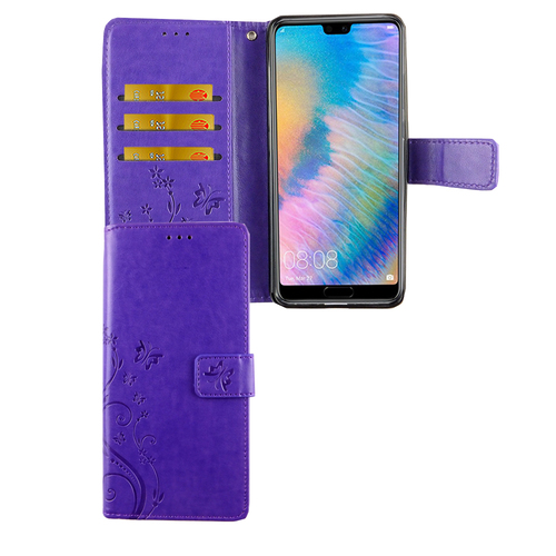 Huawei P20 Handy H�lle Schutz-Tasche Cover Flip-Case Kartenfach Violett