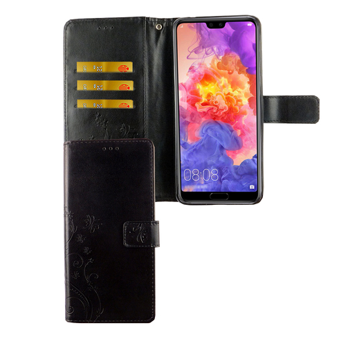 Huawei P20 Pro Handy H�lle Schutz-Tasche Cover Flip-Case Kartenfach Schwarz