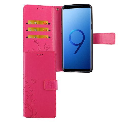 Samsung Galaxy S9 Handy H�lle Schutz-Tasche Cover Flip-Case Kartenfach Pink