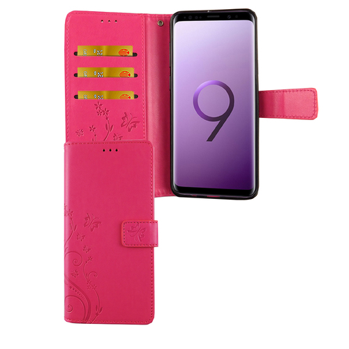 Samsung Galaxy S9+ Plus Handy H�lle Schutz-Tasche Cover Flip-Case Kartenfach Pink