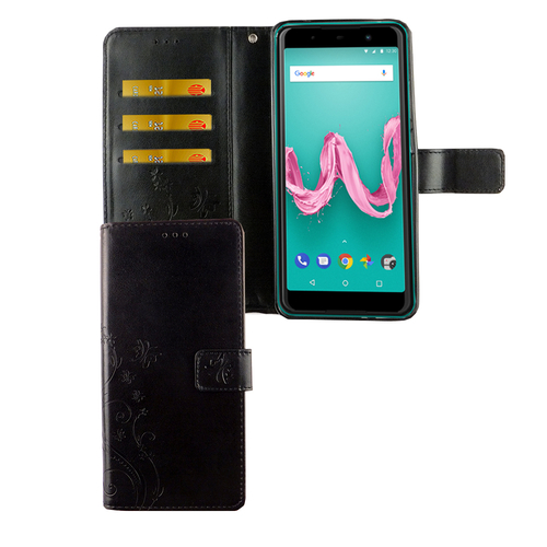 Wiko Lenny 5 Handy H�lle Schutz-Tasche Cover Flip-Case Kartenfach Schwarz