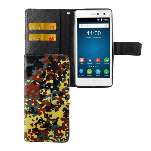 ZTE Blade L7 Tasche Handy H�lle Schutz-Cover Flip-Case mit Kartenfach  Bundeswehr Flecktarn