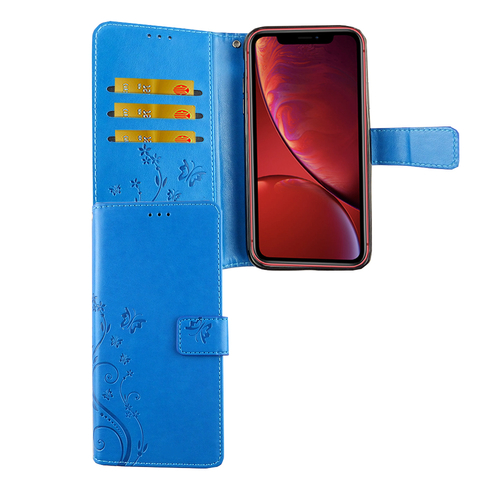 Apple iPhone XR Handy H�lle Schutz-Tasche Cover Flip-Case Kartenfach Blau