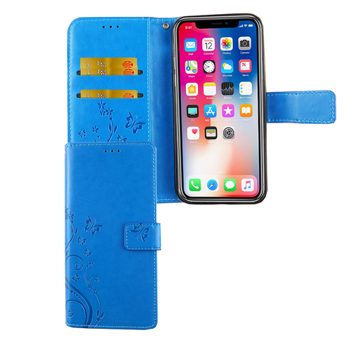 Apple iPhone XS Handy H�lle Schutz-Tasche Cover Flip-Case Kartenfach Blau