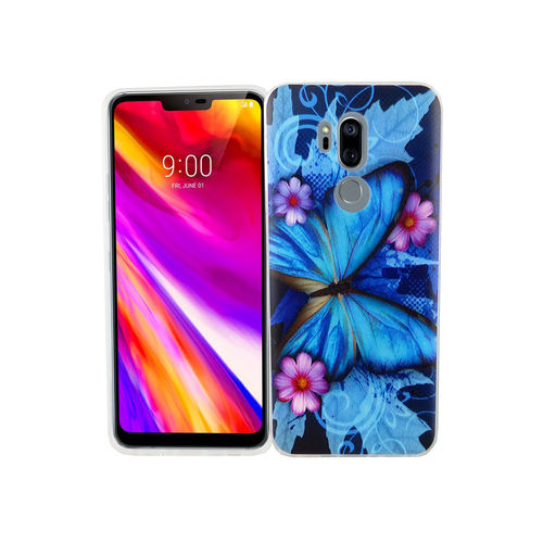 LG G7 Handy H�lle Schutz-Case Cover Bumper Schmetterling Blau