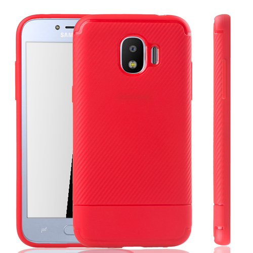 Samsung Galaxy J2 Pro Handyh�lle Schutzcase Carbon Optik Bumper Rot