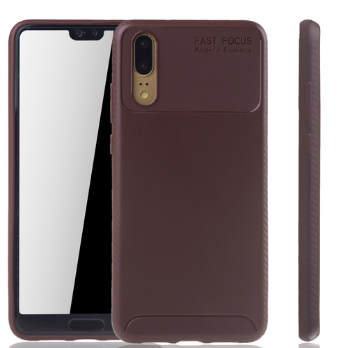 Huawei P20 Handyh�lle Schutzcase Carbon Optik Bumper Braun