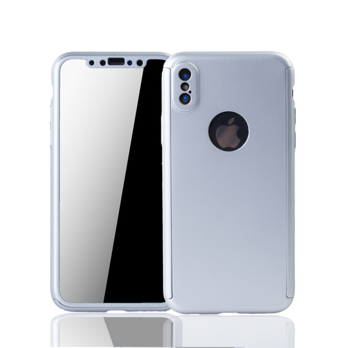 Handyh�lle Schutzh�lle f�r Apple iPhone XS Full Case Cover Displayschutz 360 Silber