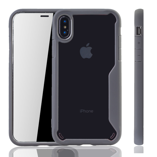 Graue Premium Apple iPhone X / iPhone XS Hybrid-Editon H�lle | Unterst�tzt Kabelloses Laden | aus edlem Acryl mit weichem Silikonrand Grau
