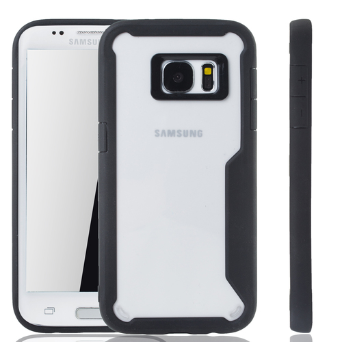 Schwarze Premium Samsung Galaxy S7 Edge Hybrid-Editon H�lle | Unterst�tzt Kabelloses Laden | aus edlem Acryl mit weichem Silikonrand Schwarz