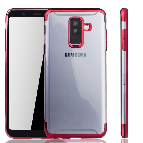 Handyh�lle f�r Samsung Galaxy A6 Plus Rot - Clear - TPU Silikon Case Backcover Schutzh�lle in Transparent   Rot