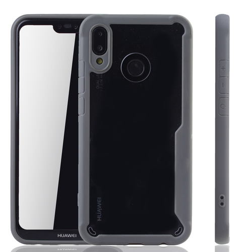 Graue Premium Huawei P20 Lite Hybrid-Editon H�lle | Unterst�tzt Kabelloses Laden | aus edlem Acryl mit weichem Silikonrand Grau