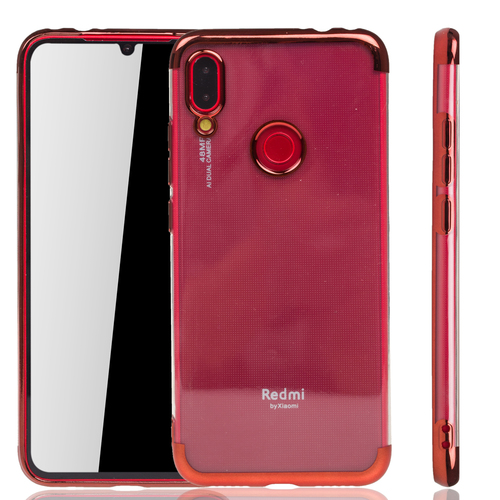 Handyh�lle f�r Xiaomi Redmi Note 7 Rot - Clear - TPU Silikon Case Backcover Schutzh�lle in Transparent   Rot