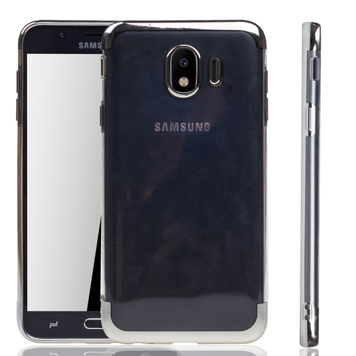 Handyh�lle f�r Samsung Galaxy J4 2018 Silber - Clear - TPU Silikon Case Backcover Schutzh�lle in Transparent   Silber