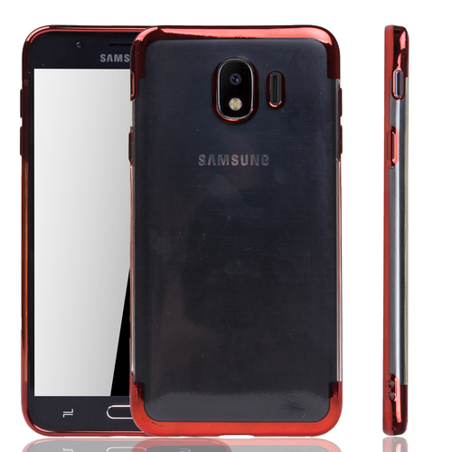 Handyh�lle f�r Samsung Galaxy J4 2018 Rot - Clear - TPU Silikon Case Backcover Schutzh�lle in Transparent   Rot