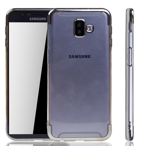 Handyh�lle f�r Samsung Galaxy J6+ Plus Silber - Clear - TPU Silikon Case Backcover Schutzh�lle in Transparent   Silber