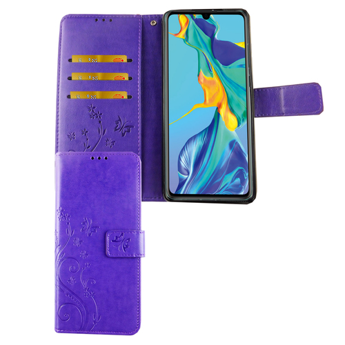 Huawei P30 Handy H�lle Schutz-Tasche Cover Flip-Case Kartenfach Violett