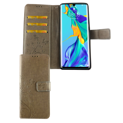 Huawei P30 Pro Handy H�lle Schutz-Tasche Cover Flip-Case Kartenfach Grau
