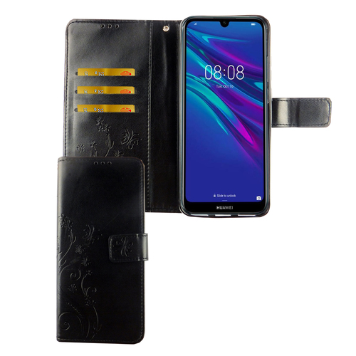 Huawei Y6 2019 Handy H�lle Schutz-Tasche Cover Flip-Case Kartenfach Schwarz