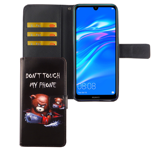 Huawei Y7 2019 Tasche Handy H�lle Schutz-Cover Flip-Case mit Kartenfach Dont touch my phone