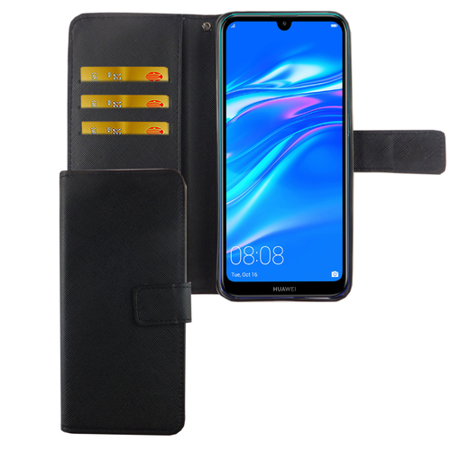 Huawei Y7 2019 Tasche Handy H�lle Schutz-Cover Flip-Case mit Kartenfach Schwarz