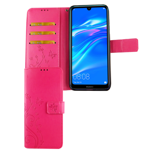 Huawei Y7 2019 Handy H�lle Schutz-Tasche Cover Flip-Case Kartenfach Pink