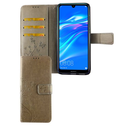 Huawei Y7 2019 Handy H�lle Schutz-Tasche Cover Flip-Case Kartenfach Grau