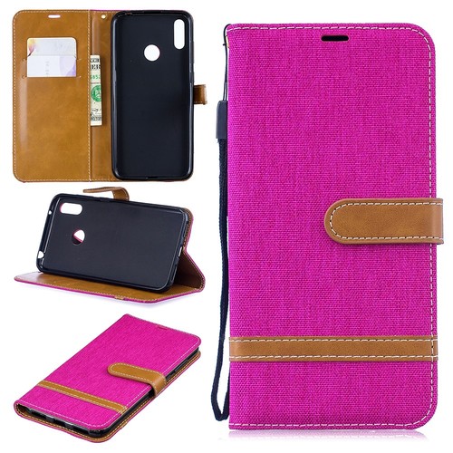Huawei Y7 2019 Handy H�lle Schutz-Tasche Case Cover Kartenfach Etui Wallet Pink