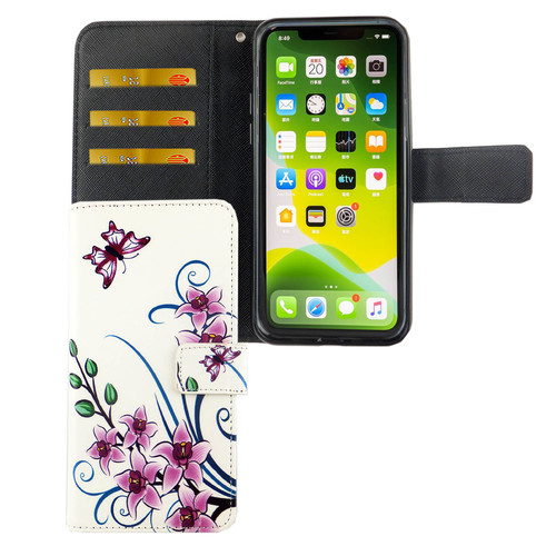 Apple iPhone 11 Pro Tasche Handy H�lle Schutz-Cover Flip-Case mit Kartenfach Lotusblume