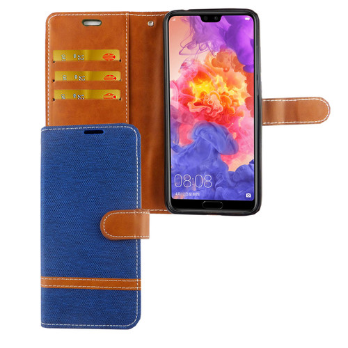 Huawei P20 Pro Handy H�lle Schutz-Tasche Case Cover Kartenfach Etuis Wallet Blau