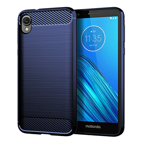 Schutzh�lle Handyh�lle f�r Motorola E6 Case Cover Carbon Optik Blau