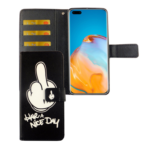 Huawei P40 Tasche Handy H�lle Schutz-Cover Flip-Case mit Kartenfach Have a nice day