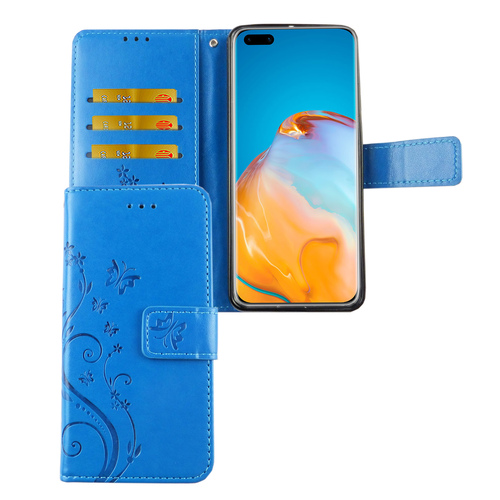 Huawei P40 Handy H�lle Schutz Tasche Cover Flip Case Kartenfach Blau