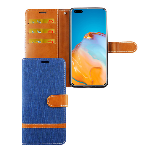 Huawei P40 Handy H�lle Schutz Tasche Case Cover Kartenfach Etui Wallet Blau
