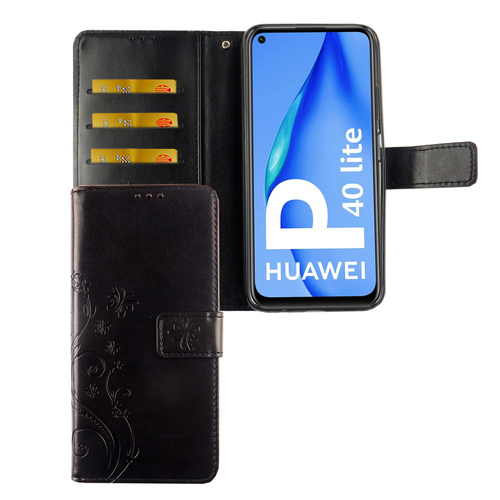 Huawei P40 Lite Handy H�lle Schutz Tasche Cover Flip Case Kartenfach Schwarz