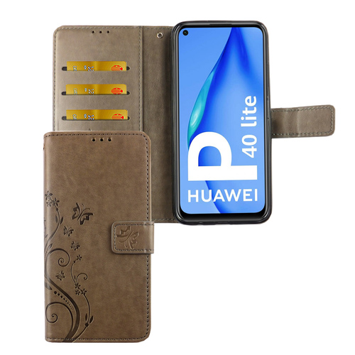 Huawei P40 Lite Handy H�lle Schutz Tasche Cover Flip Case Kartenfach Grau