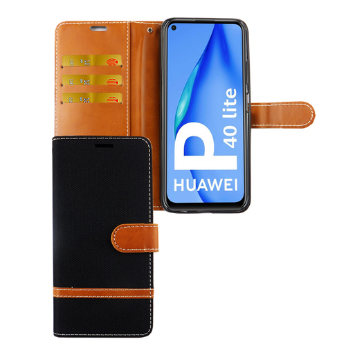 Huawei P40 Lite Handy H�lle Schutz Tasche Case Cover Kartenfach Etuis Schwarz