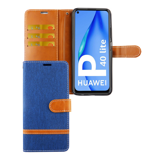Huawei P40 Lite Handy H�lle Schutz Tasche Case Cover Kartenfach Etui Wallet Blau