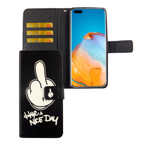 Huawei P40 Pro Tasche Handy H�lle Schutz-Cover Flip-Case mit Kartenfach Have a nice day