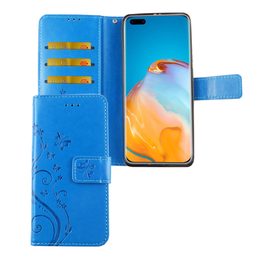 Huawei P40 Pro Handy H�lle Schutz Tasche Cover Flip Case Kartenfach Blau