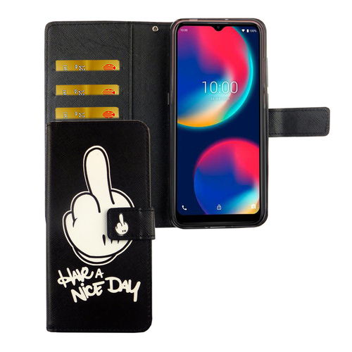 Wiko View 4 Tasche Handy H�lle Schutz-Cover Flip-Case mit Kartenfach Have a nice day