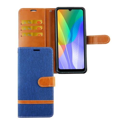 Huawei Y6P Handy H�lle Schutz Tasche Case Cover Kartenfach Etui Wallet Blau
