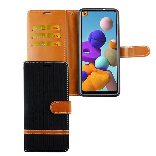 Samsung Galaxy A21s Handy H�lle Schutz Tasche Case Cover Kartenfach Etuis Schwarz