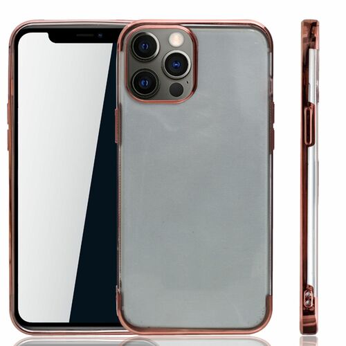 Handyh�lle f�r Apple iPhone 12 / 12 Pro Rose Pink - Clear - TPU Silikon Case Backcover Schutzh�lle in Transparent   Rose Pink