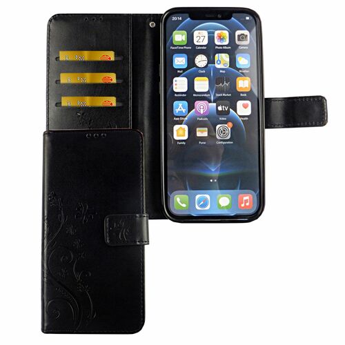 Apple iPhone 12 Mini Handy H�lle Schutz-Tasche Cover Flip-Case Kartenfach Schwarz